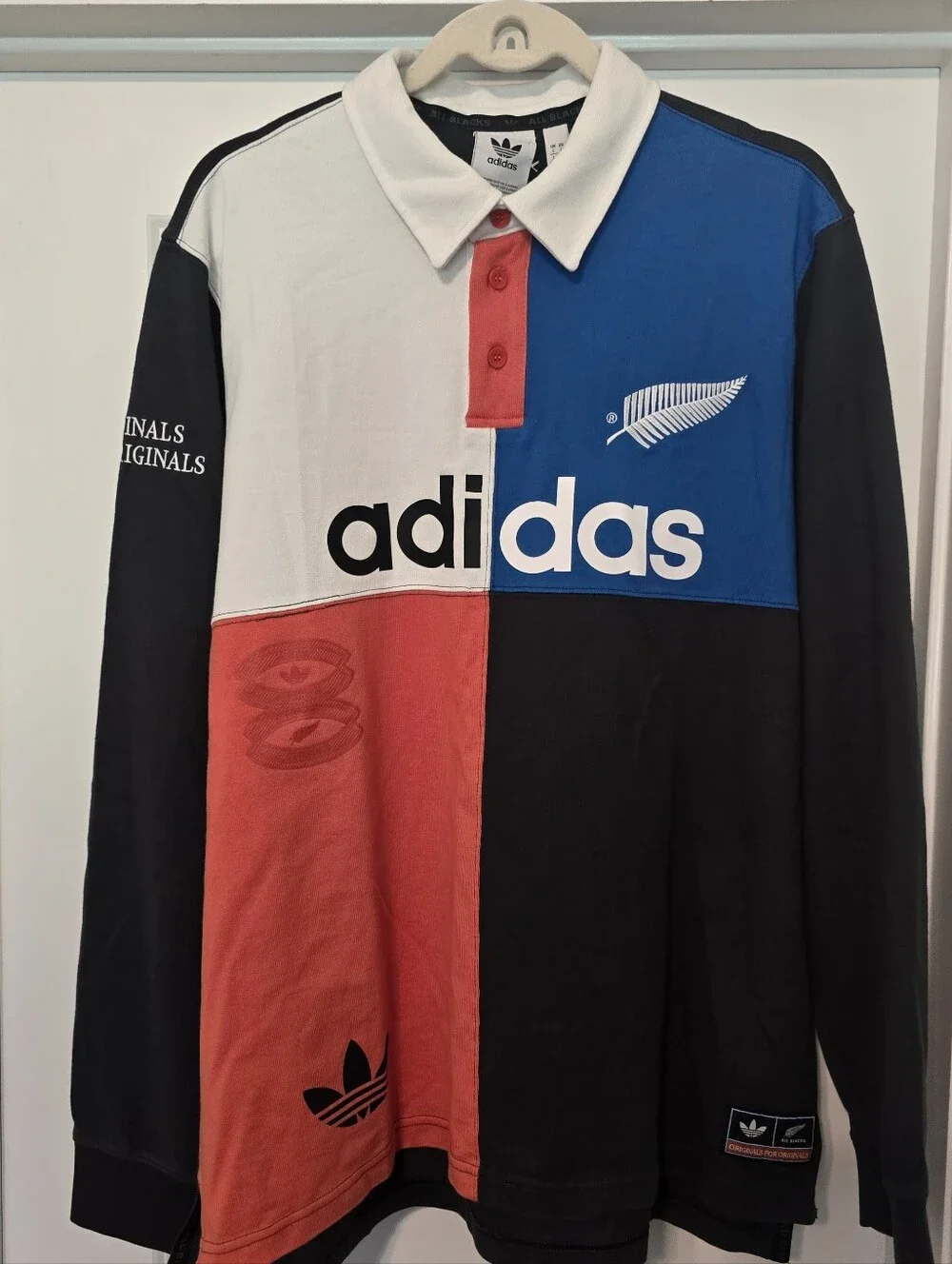 adidas Men’s Colorblock Long Sleeve Polo - Blue/Red/White/Black